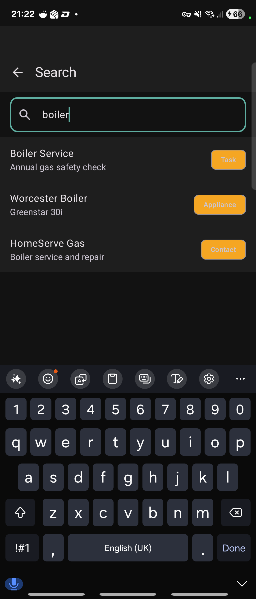 Global search results across all item types