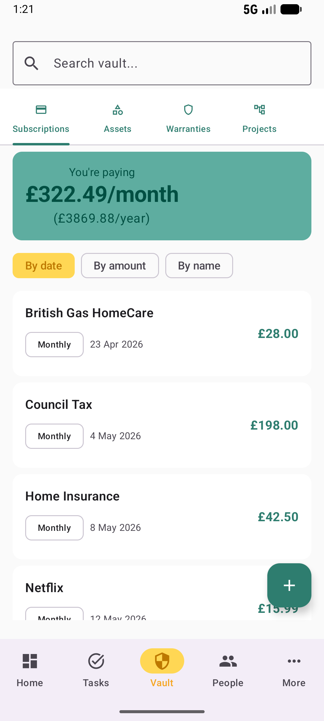Subscriptions list in light mode with monthly spend total