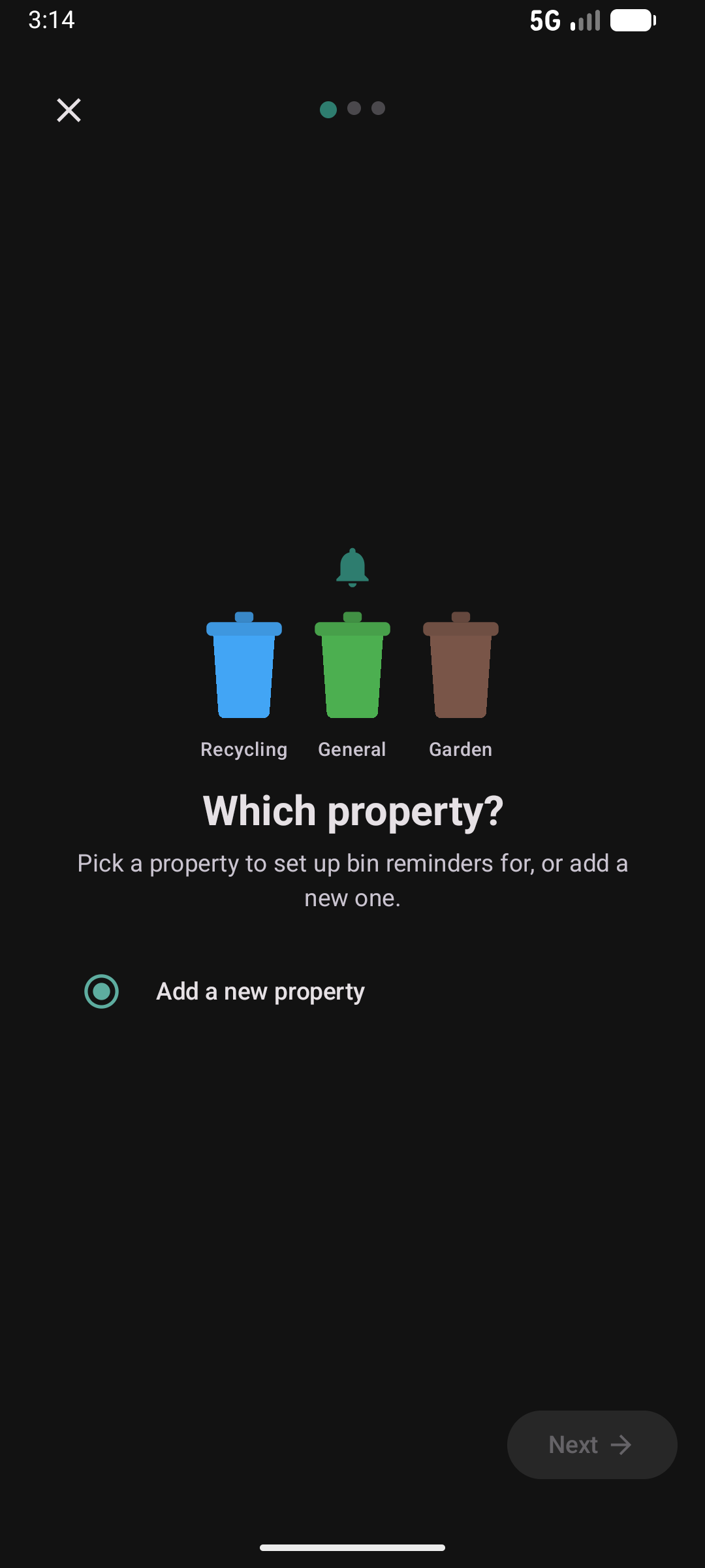 Bin wizard step 1 — which property