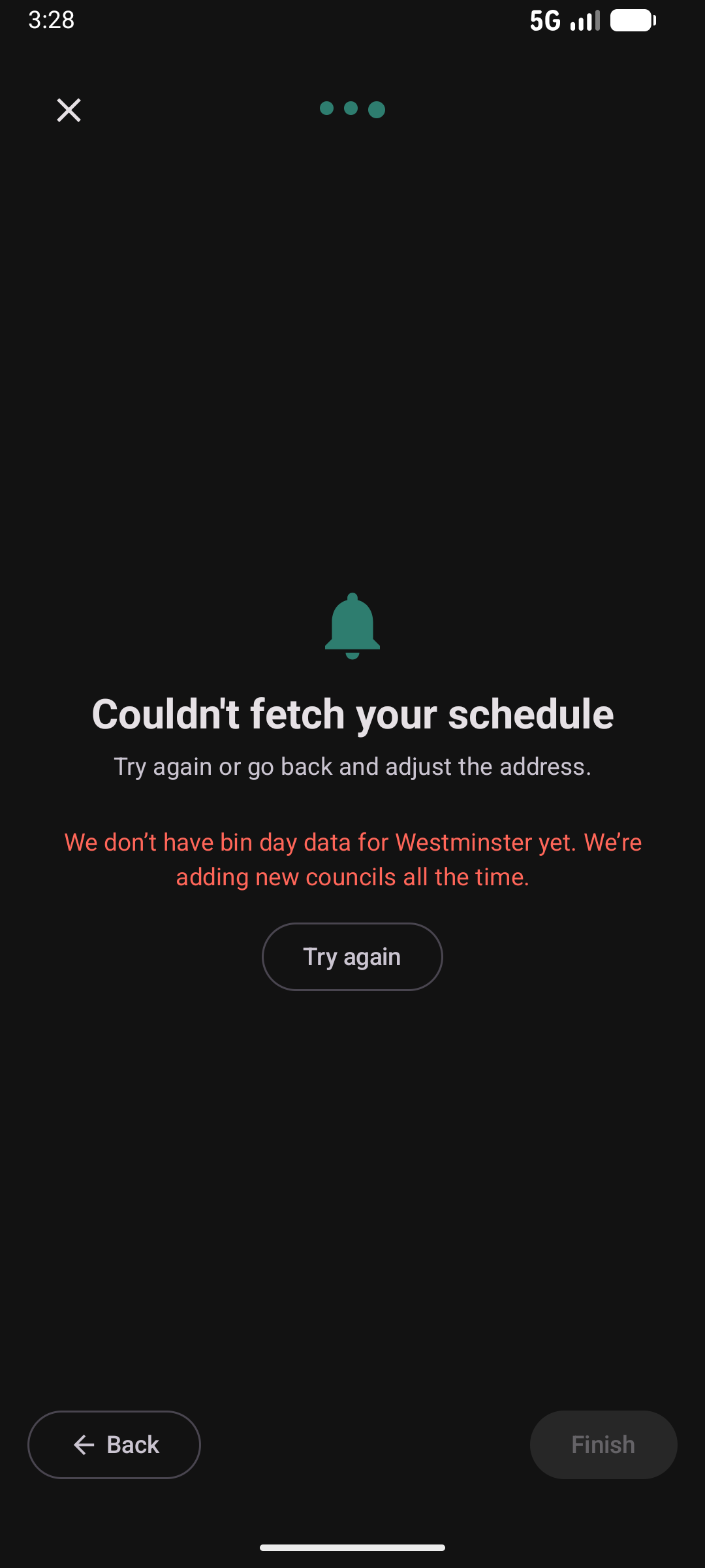 Bin wizard step 3 — council schedule result