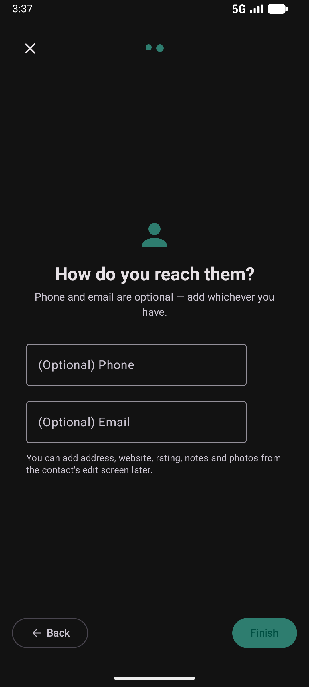 Contact wizard step 2 — how to reach them