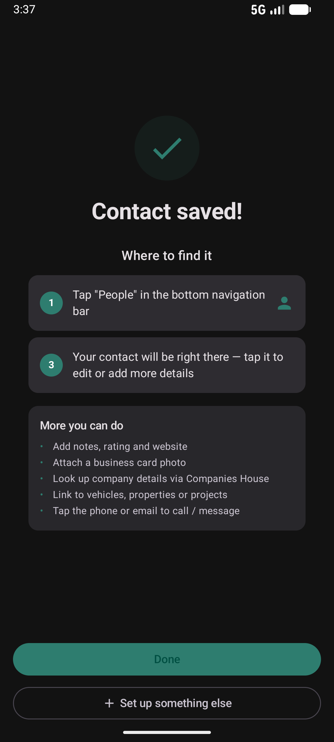 Contact wizard completion — contact saved