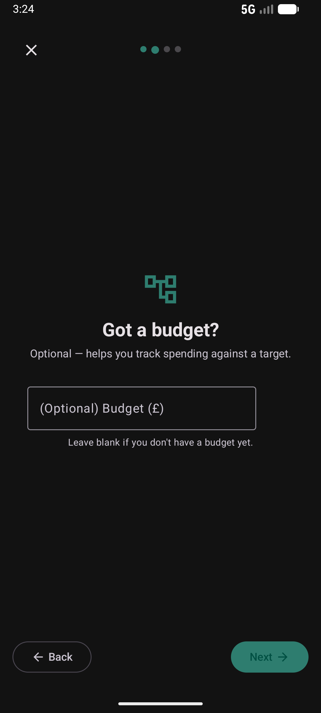 Project wizard step 2 — budget