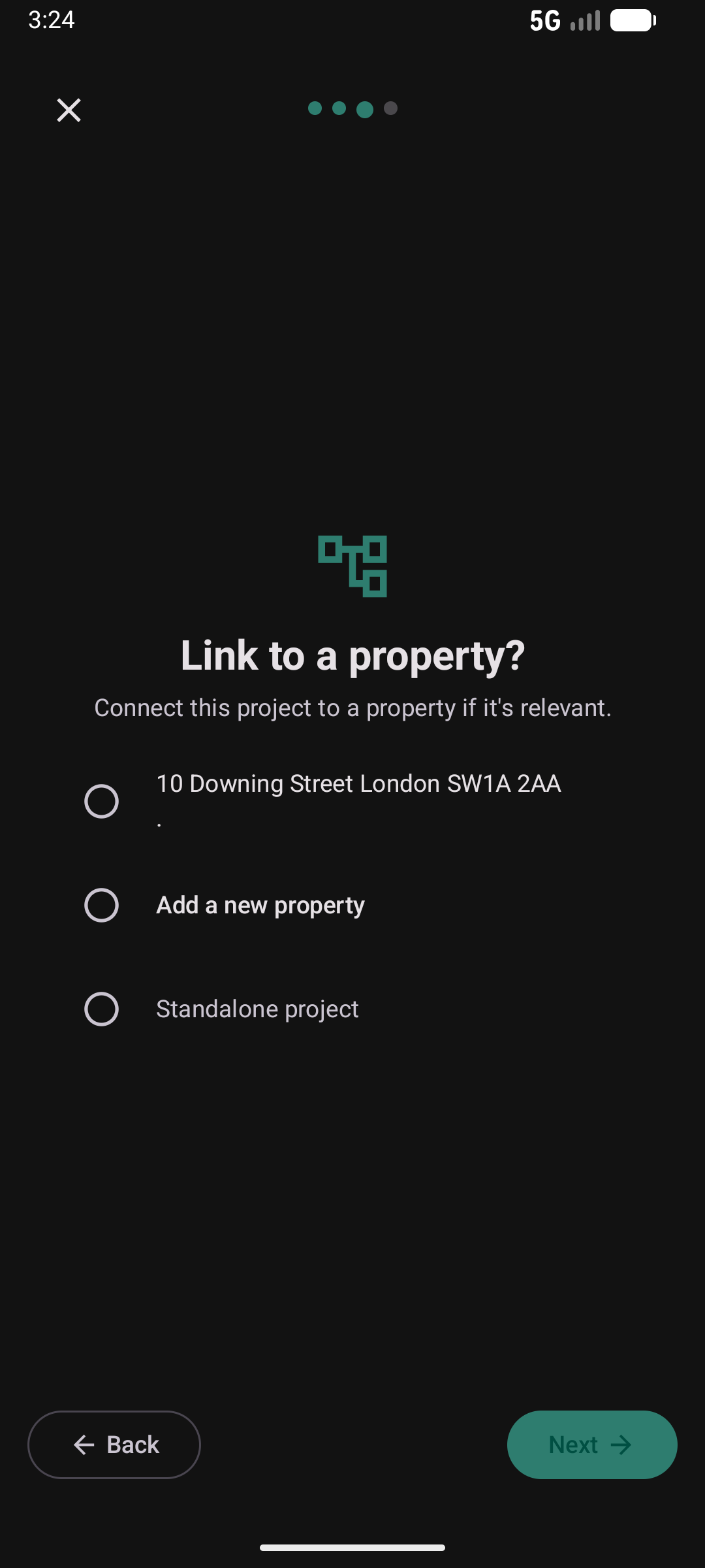 Project wizard step 3 — link to property