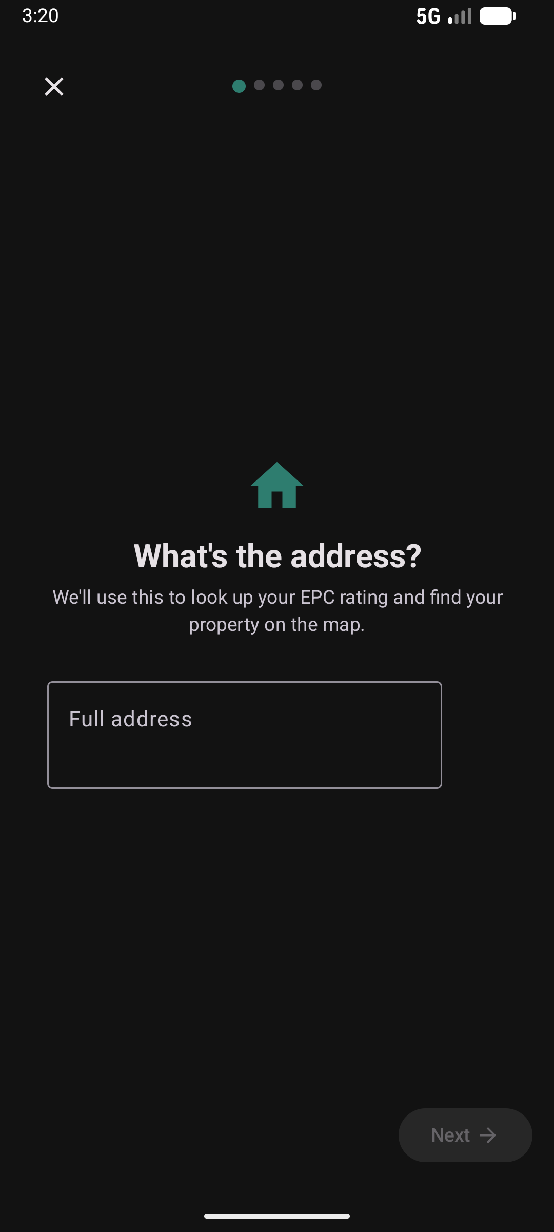 Property wizard step 1 — address entry
