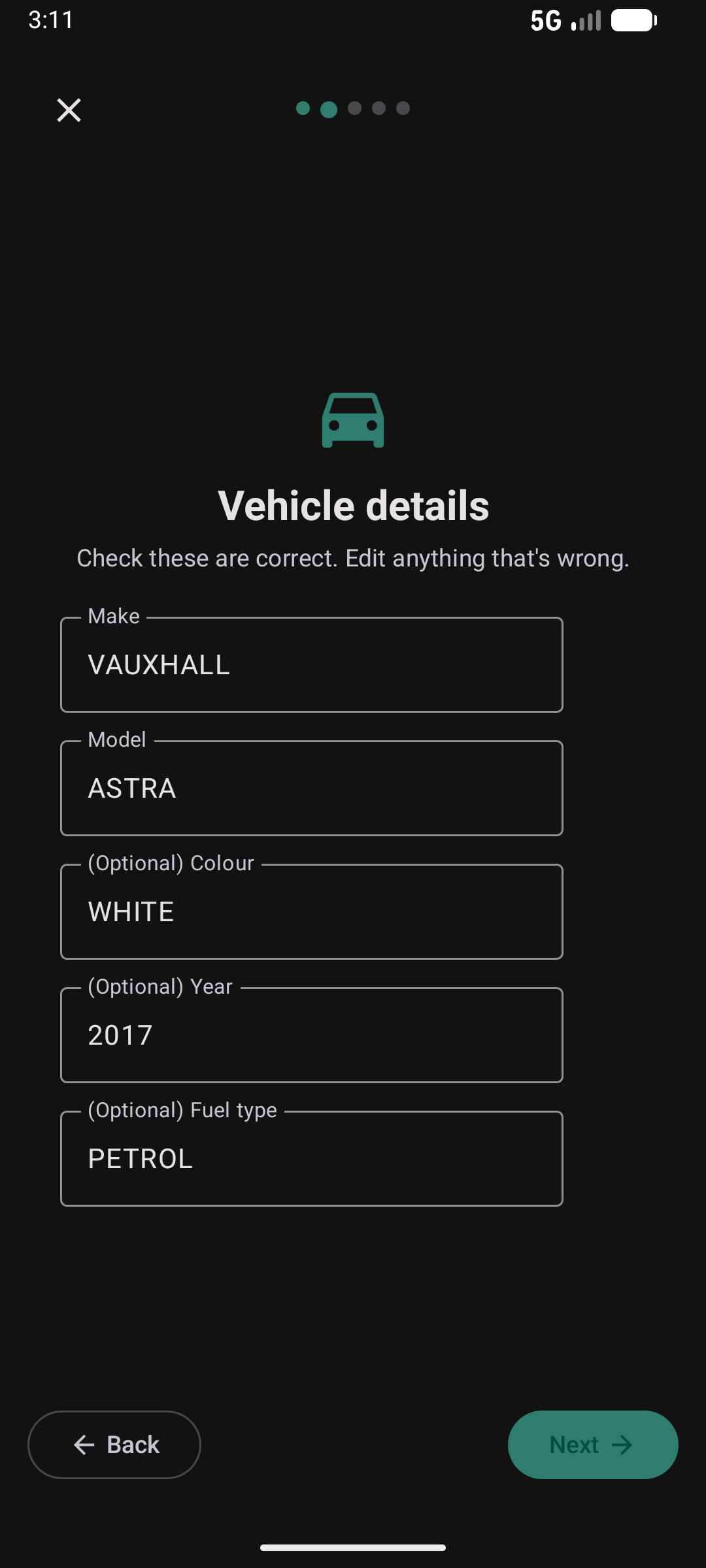 Vehicle wizard step 3 — MOT and tax dates